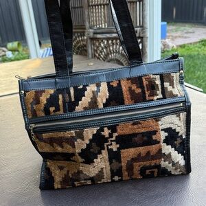 Vintage Black and Brown Patterned Tote Bag couch fabric velvet